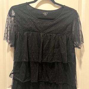 LOFT Black mesh layered top with ruffles from Loft Outlet